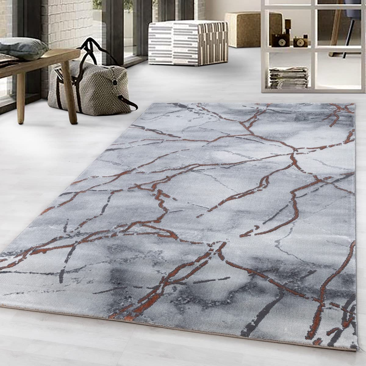 Tapis design marbré bronze tapis de salon rectangulaire