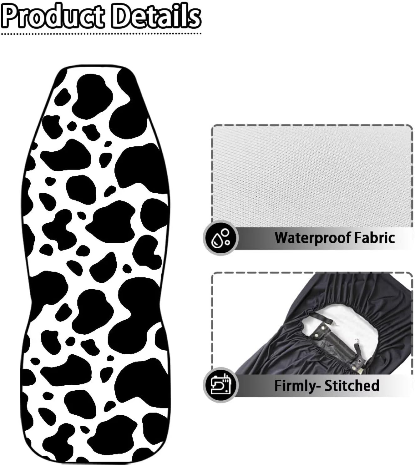 Cow Print Car Seat Covers Waterproof Car Seat Covers Full Set of 2 Easy Installation Breathable Front Seat Cover Cars Accessories Suitable for Cars, SUV and Trucks