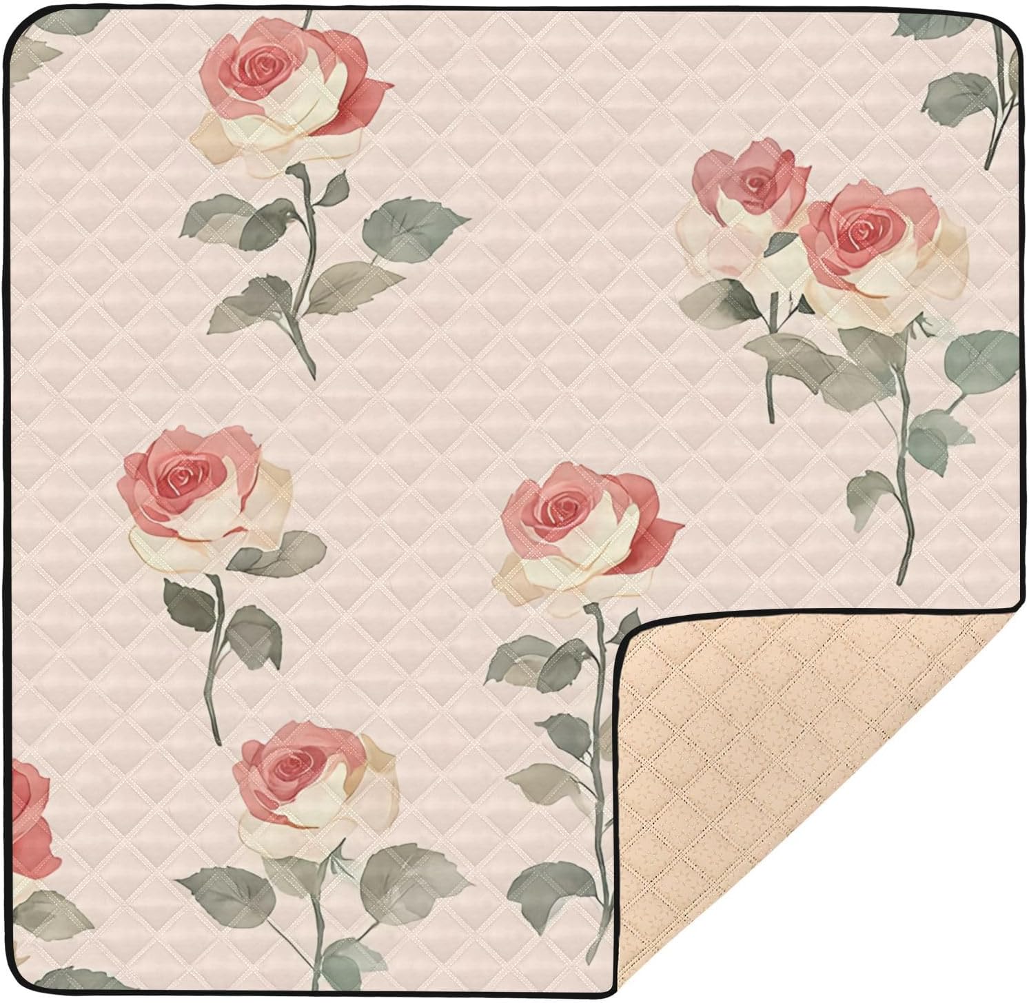 Watercolor Roses Baby Play Mat, 50“ X 50” Washable Folding Crawling Mat, Baby Floor Mat, Soft, Non-Slip