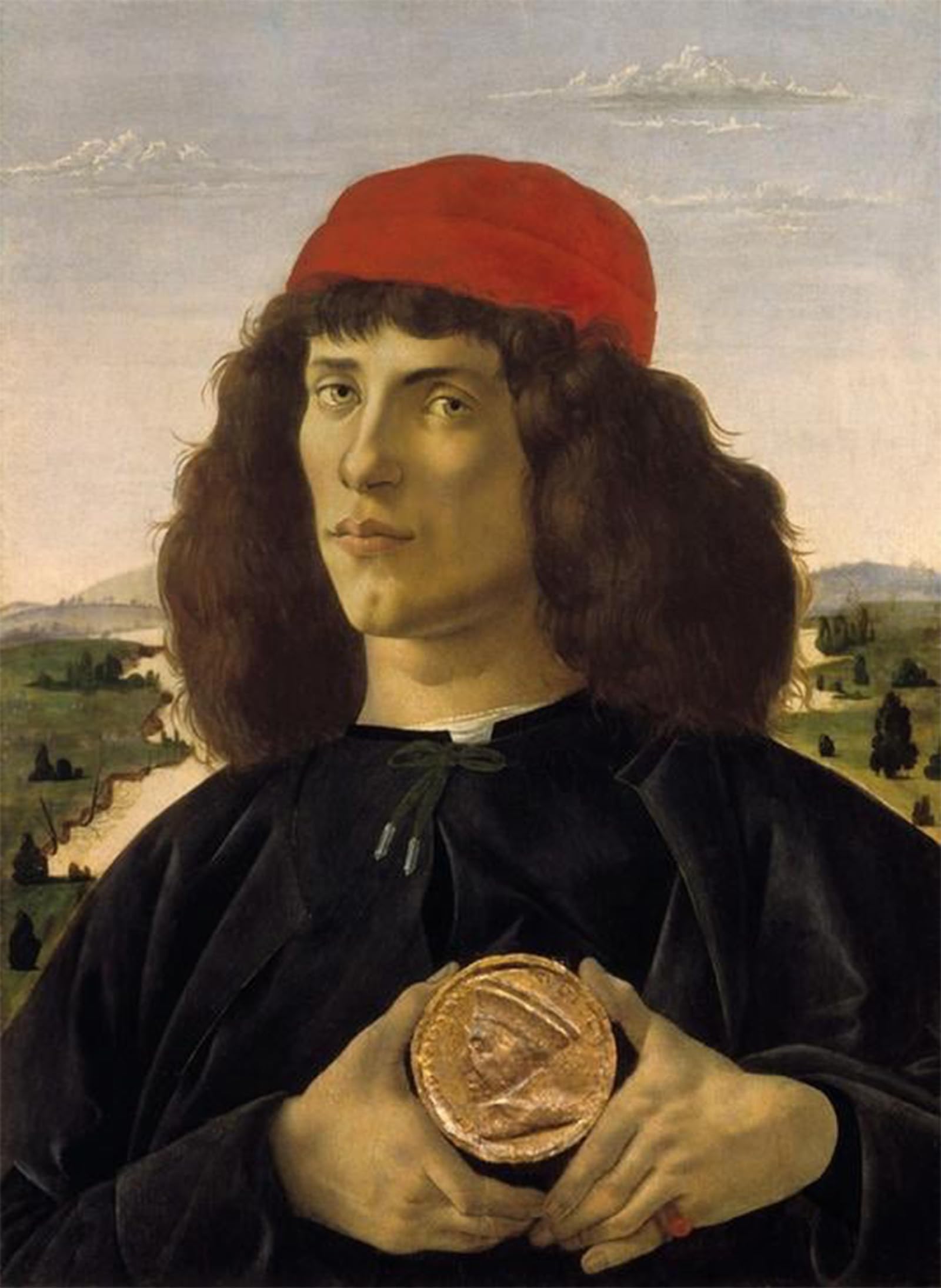 POSTERIIk Vintage Print Pop Art Landscape Artwork Portrait of a stranger with the medal of cosimo the a by Sandro Botticelli Art Prints for Office Home Decor 60x90cm