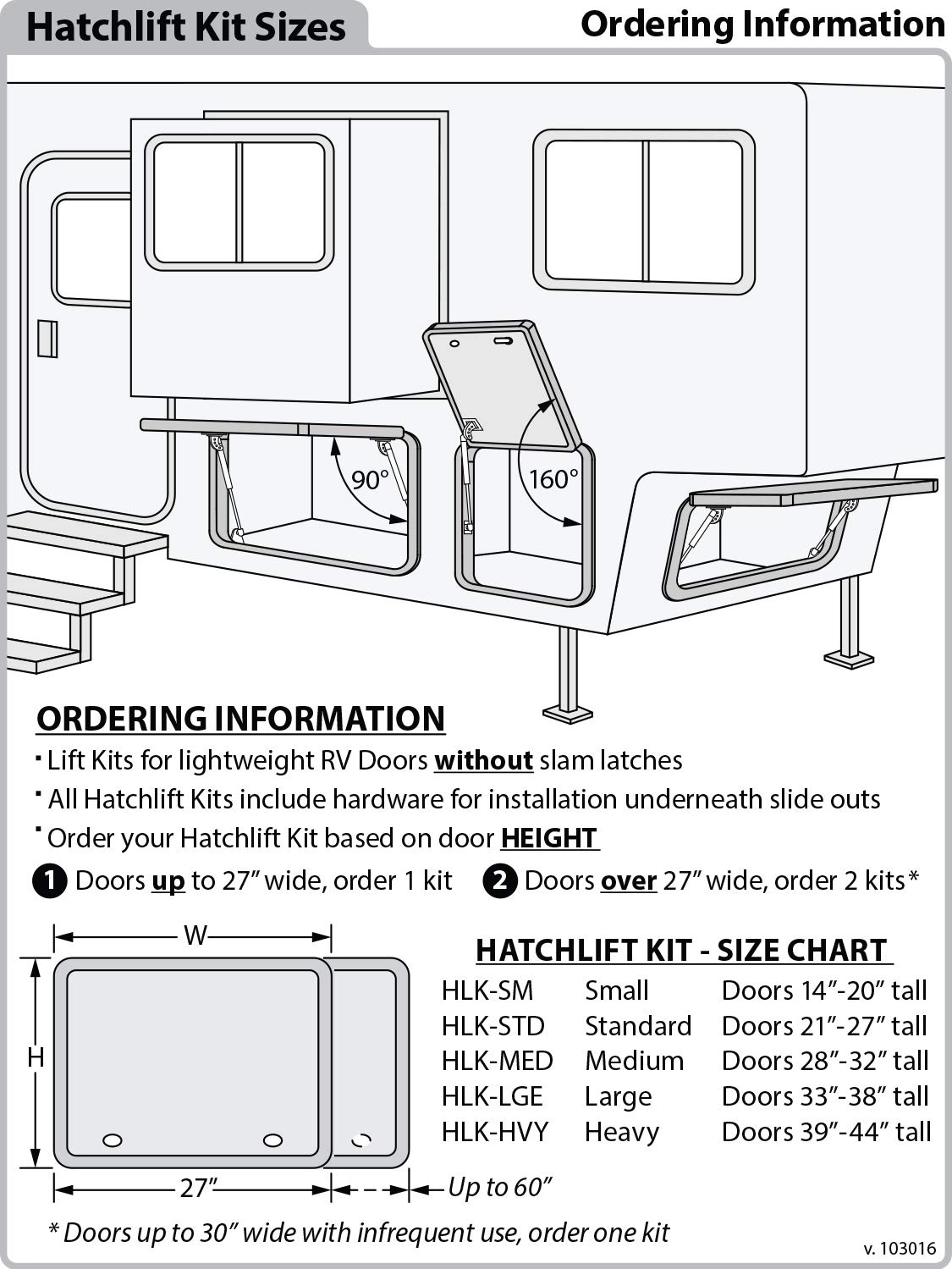 Hatchlift Rv Door Lift Kit for Doors from 28" - 32" in Height- Medium