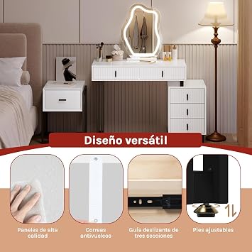 WOLTU Vanity with LED Light, Dimmable Mirror, Cloud Shape, Makeup Table