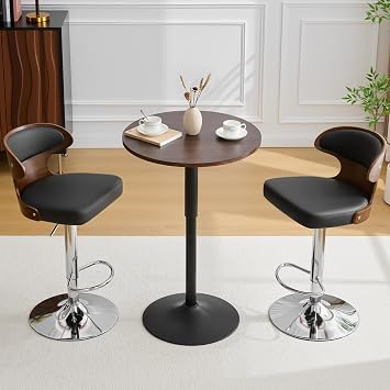 Bar Table, Height-Adjustable Round Pub Table 27-35.4 Inches
