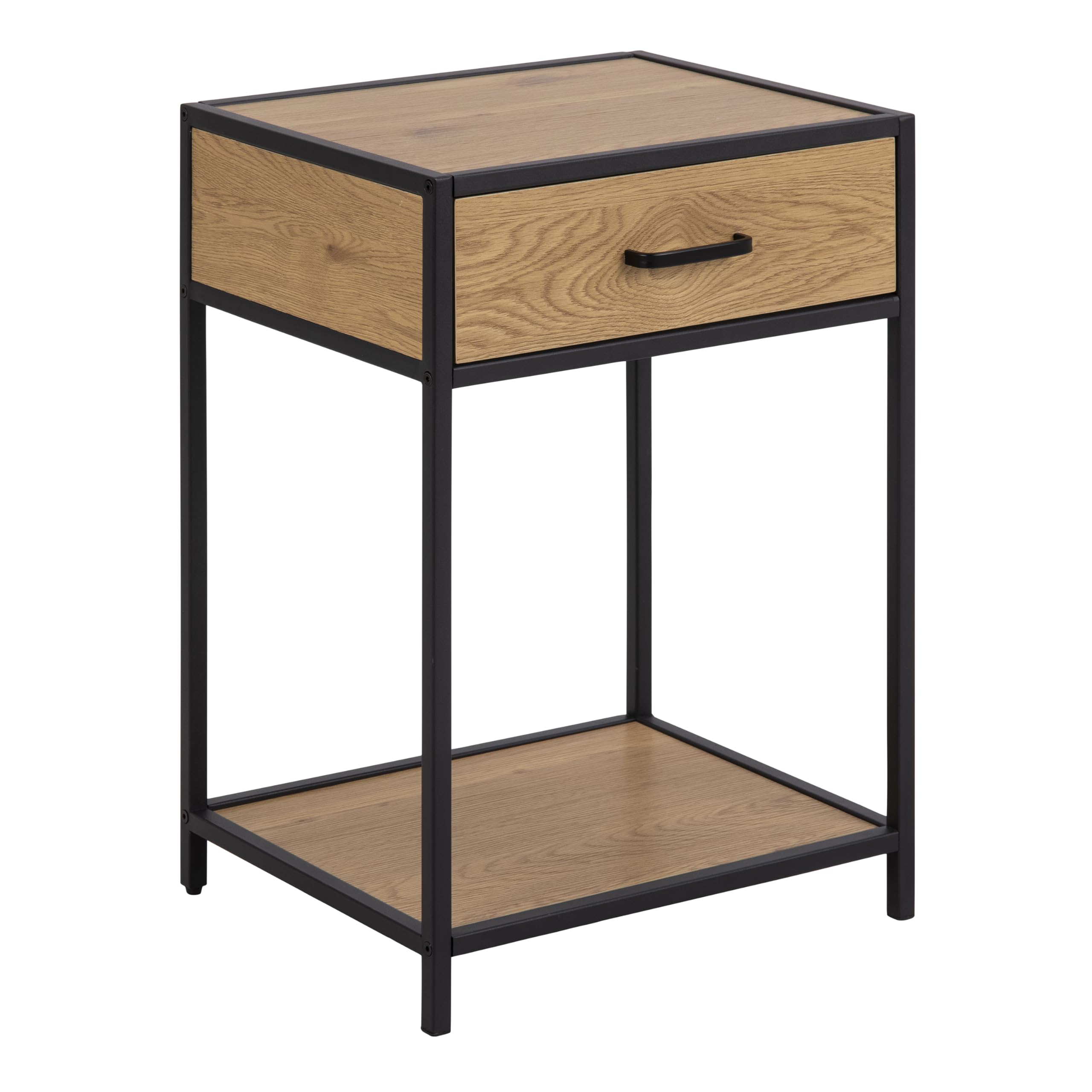 Furniture To Go | Seaford, Black & Oak, Bedside Table with 1 Drawer