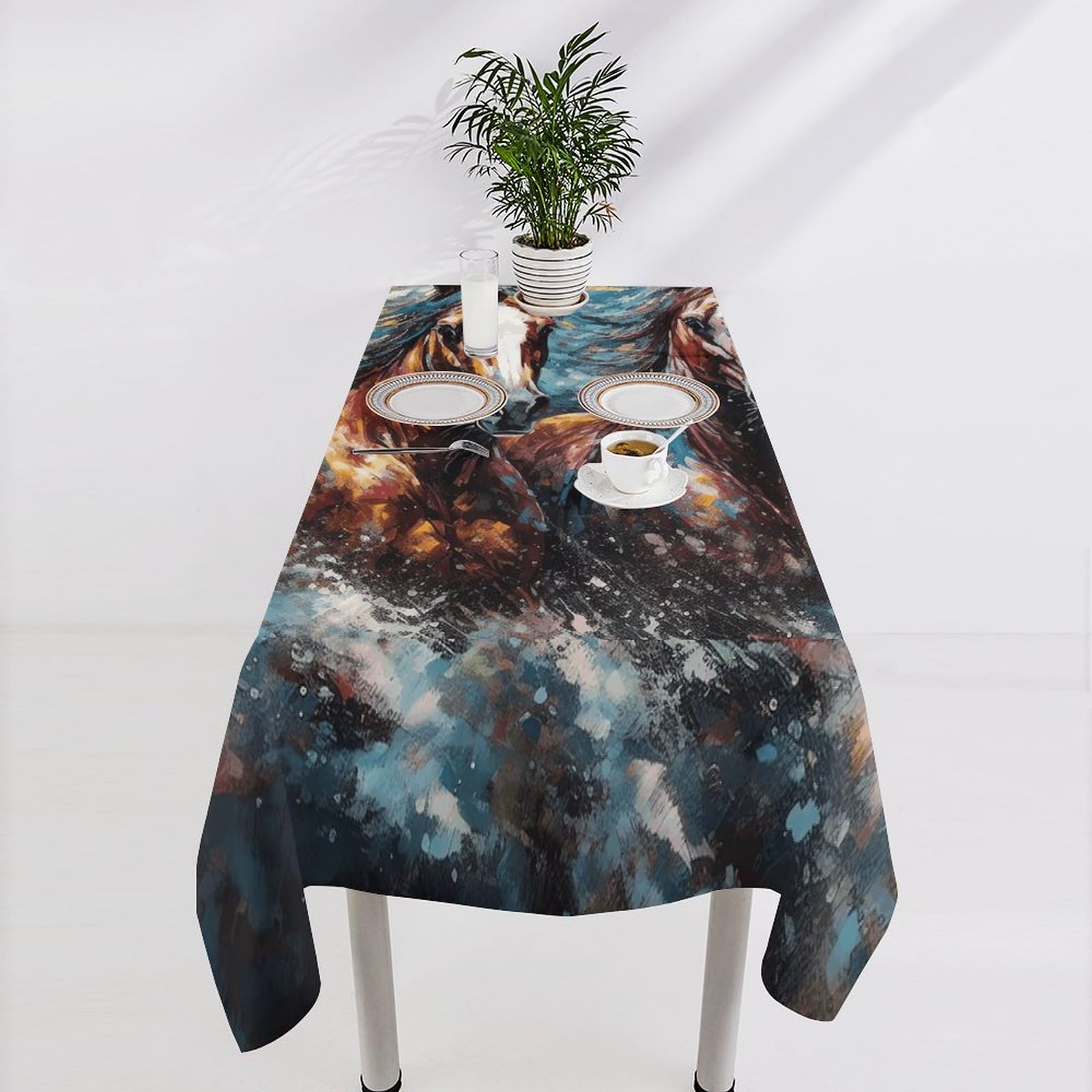 Nappe de table rectangulaire lavable chevaux | Protège votre cuisine à Noël