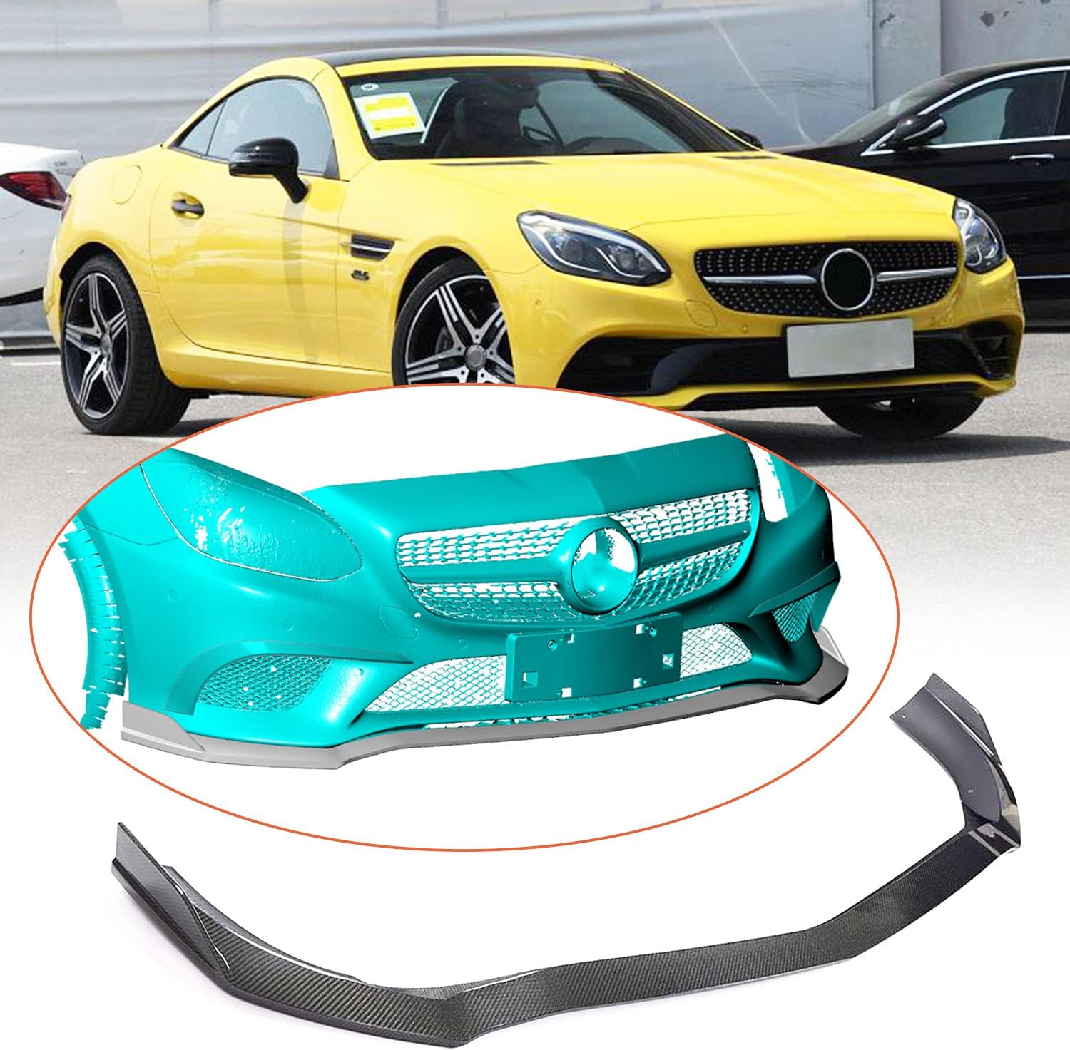 Carbon Fiber Front Bumper Lip Fits for Mercedes Benz SLC Class R172 SLC180 200 300 Convertible 2-Door 2016-2019 CF Factory Outlet Chin Spoiler Splitter Protector