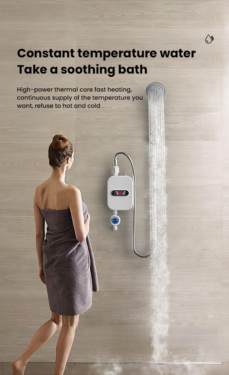 Riscaldatore di acqua istantaneo elettrico, 3500 W doccia portatile riscaldante, display digitale della temperatura a LED, IP4 impermeabile, per doccia, bagno, cucina, camper (A)