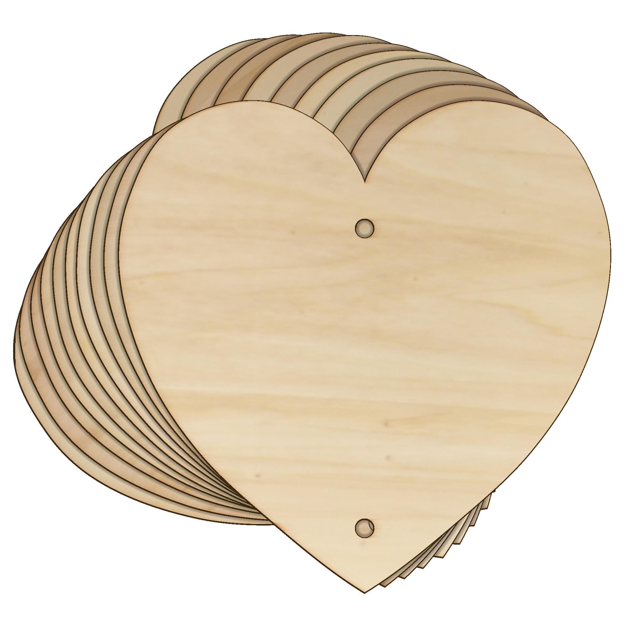10x Wooden Curvaceous Heart Craft Shape 3mm Ply(20 x 20cm,2 Holes Top Bottom)