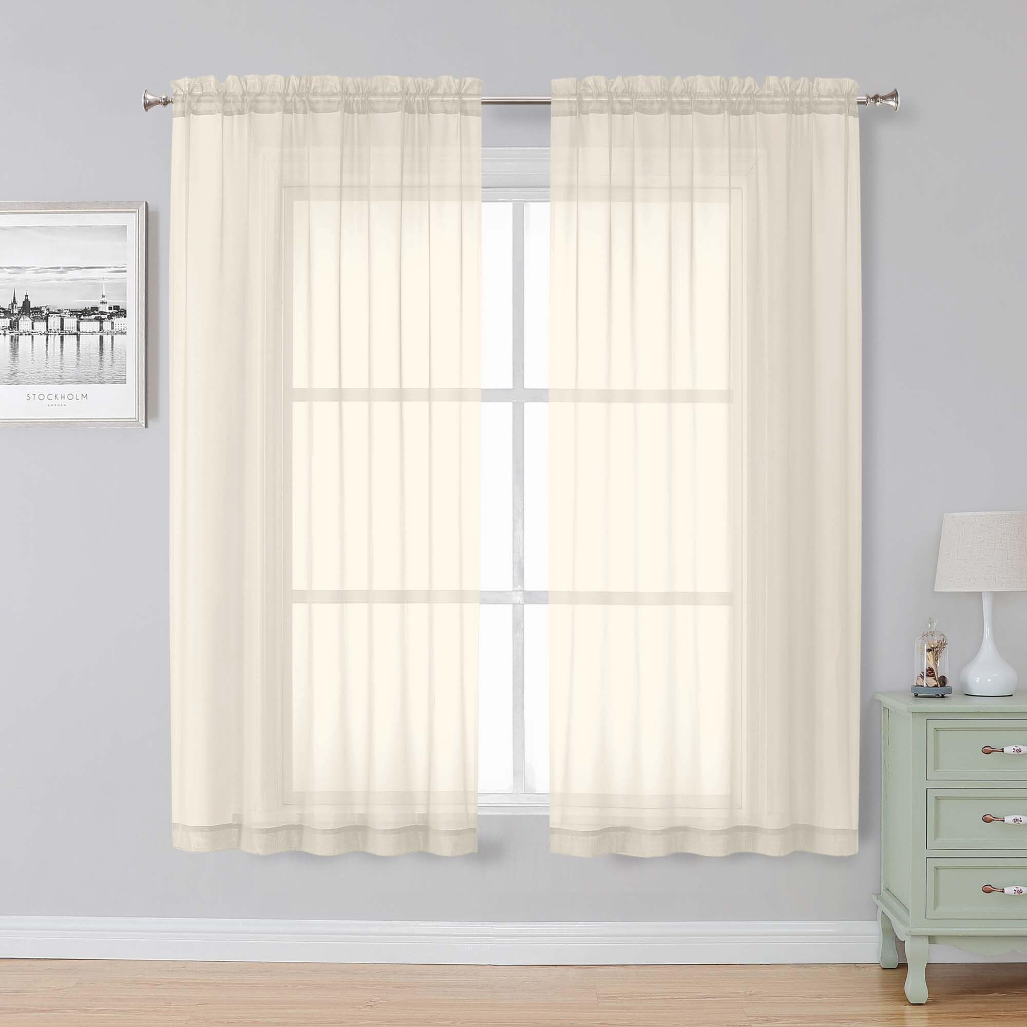 Simplebrand Cream Sheer Curtains 63 Inch Length 2 Panels for Bedroom