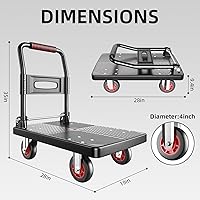 Vista 2 de Carrito de empuje plegable mejorado, plataforma móvil de 560 libras de capacidad, resistente ahorro de espacio, ruedas silenciosas TPR de 360 grados