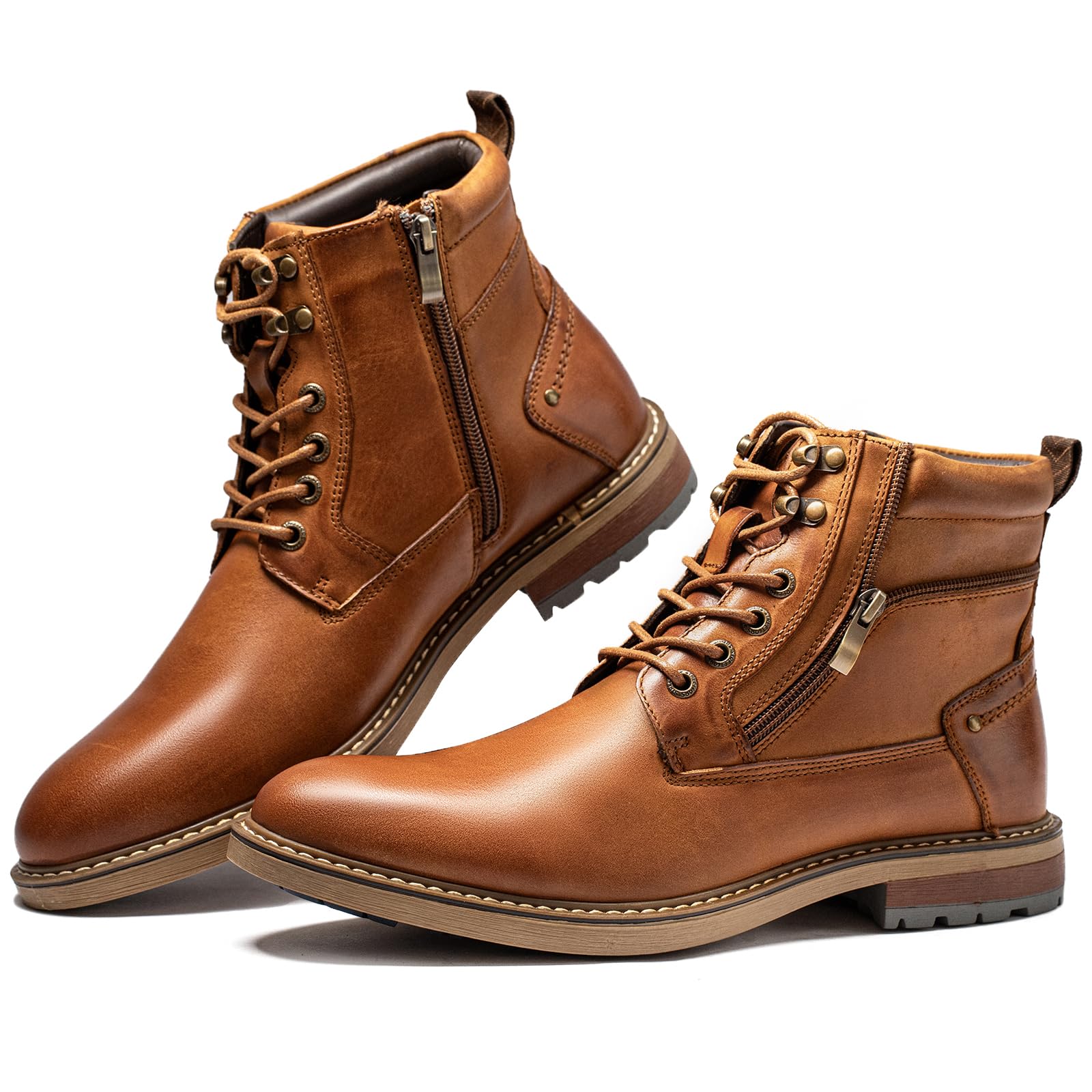 Mens Casual Boots Genuine Leather Motorcycle Combat Chukka Zipper Ankle Dress Boot for Men