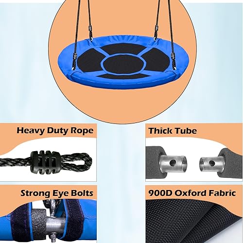 Miniatura 3 de Juego de columpio de árbol de platillo azul de 40 pulgadas para niños y adultos, capacidad de peso de 500 libras, impermeable, asiento de tela de