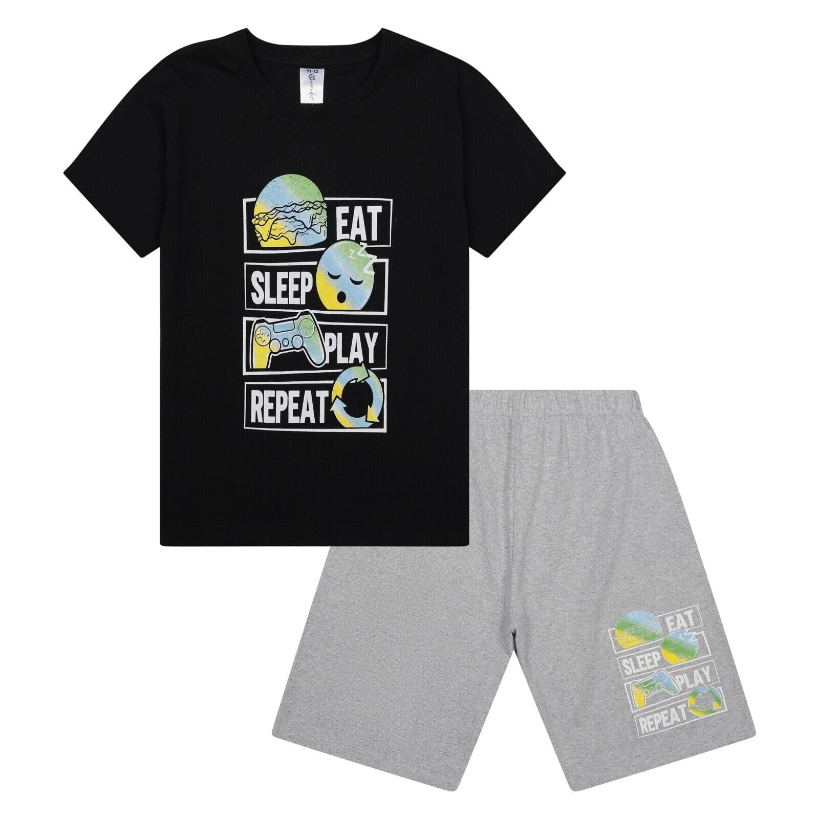 North East Boys Gmr 4 - Eat Sleep Play Gamer Short Pyjama Set Kids Gaming Theme Pj Sets Nightwear 9 To 16 Years (Gmr 4-11/12Y)