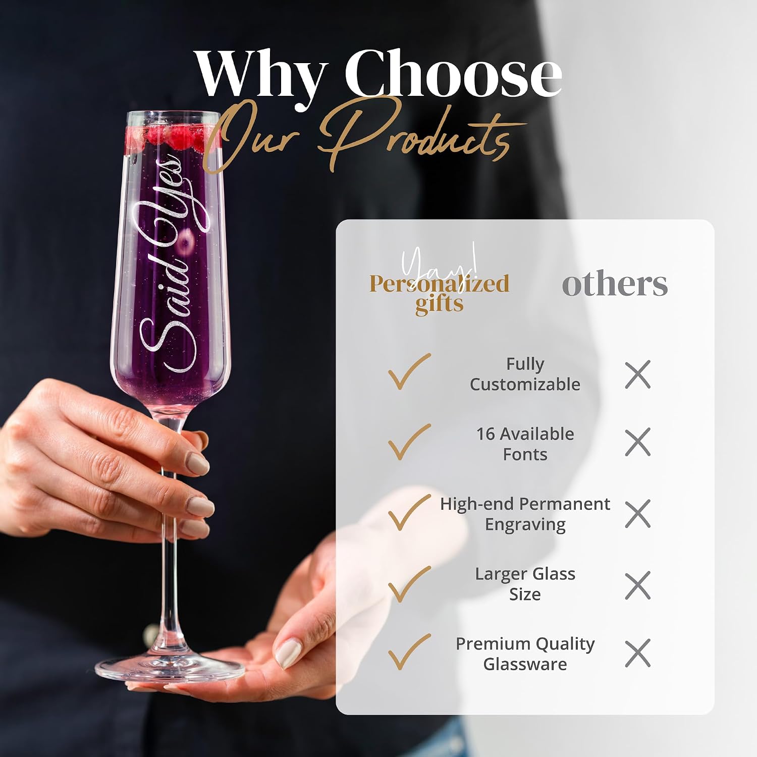 Personalized Champagne Glass with Your Custom Text - Wedding Champagne Flute, Engraved Toasting Glass Gift for Wedding, Birthday, Anniversary, Bridesmaids (Text Horizontal, Stemmed)
