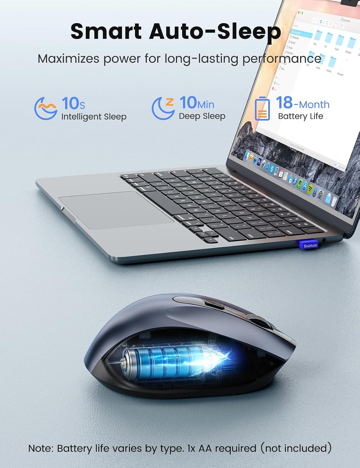 Wireless Mouse for Laptop, 2.4GHz Computer Mouse with USB-A Port &USB-C Adapter, Cordless Office Mice with 6 Buttons & 3 Level DPI for Small to Medium Hands, Work with PC, Desktop, Tablet - M21