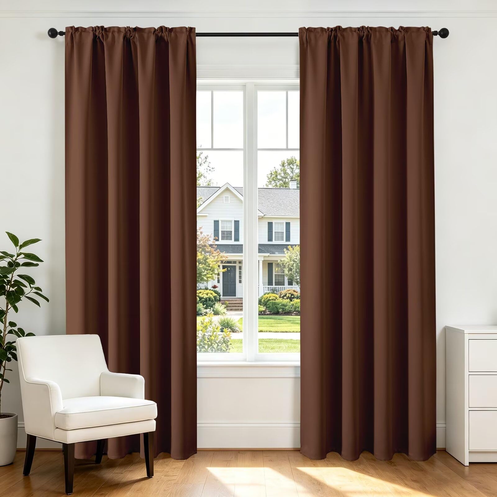 CUCRAF Blackout Curtains Room Darkening Window Curtain Panels, Rod Pocket Thermal Insulated Solid Drapes for Bedroom Living Room, Set of 2 Panels. 52 x 45 inch, Brown — image 1