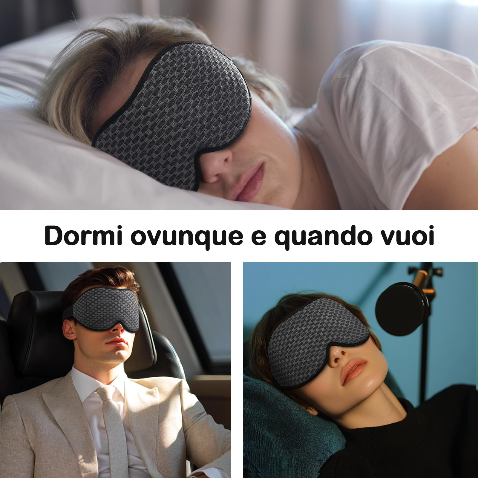 INNELO Maschera da Sono 3D per Uomo e Donna, Versione Migliorata 2025 per Dormitori Laterali, Maschera per Gli Occhi a Blocco 100% della Luce, con Cavità Oculari Comode e Senza Pressione, Grigio