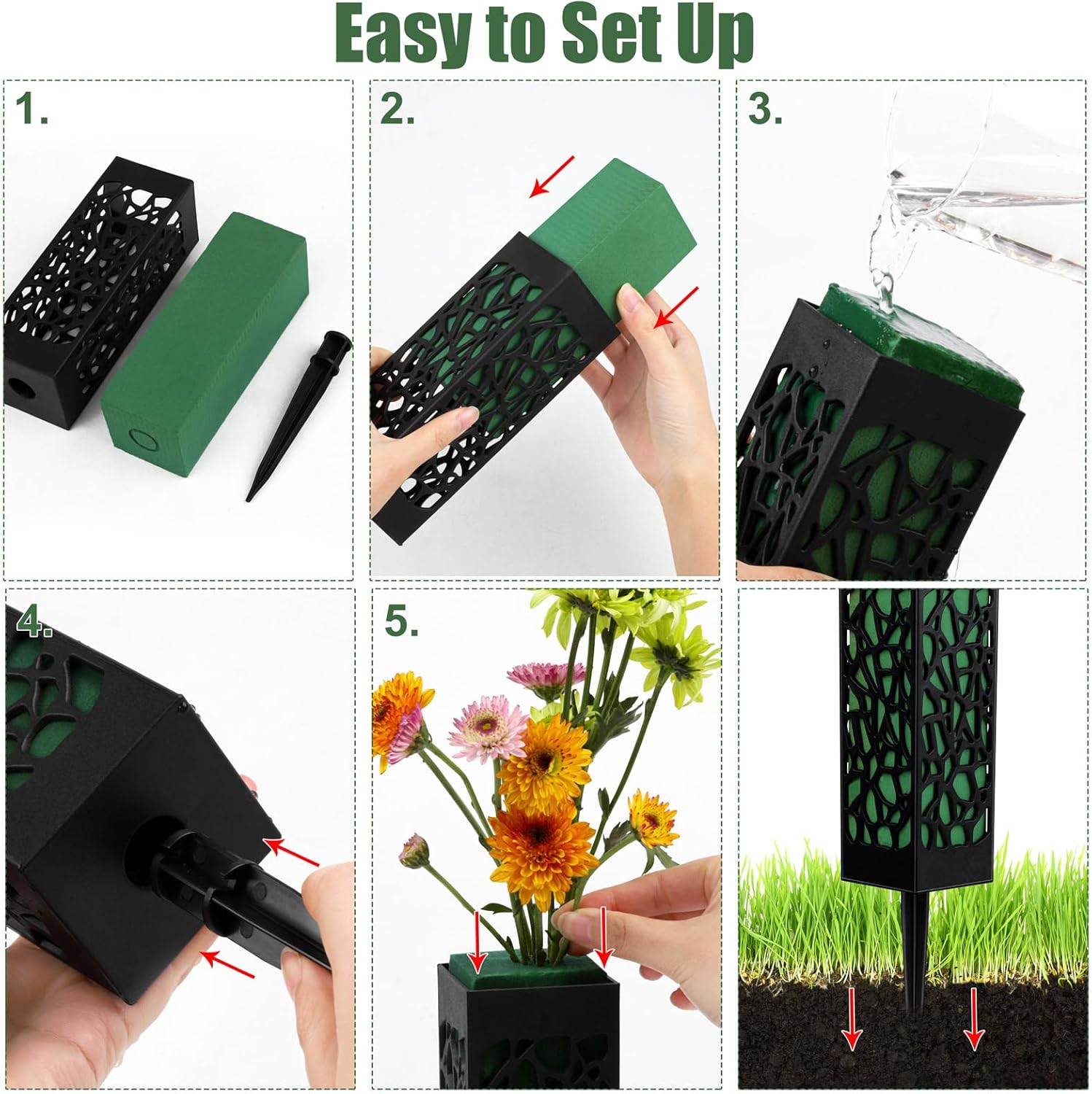 Hahood 8 Packs Cemetery Vases with Spikes and Foam Plastic Grave Vase Outdoor In Ground Cemetery Grave Flower Holders Memorial Gravestone Headstone Flower Vase for Cemetery Grave Decoration