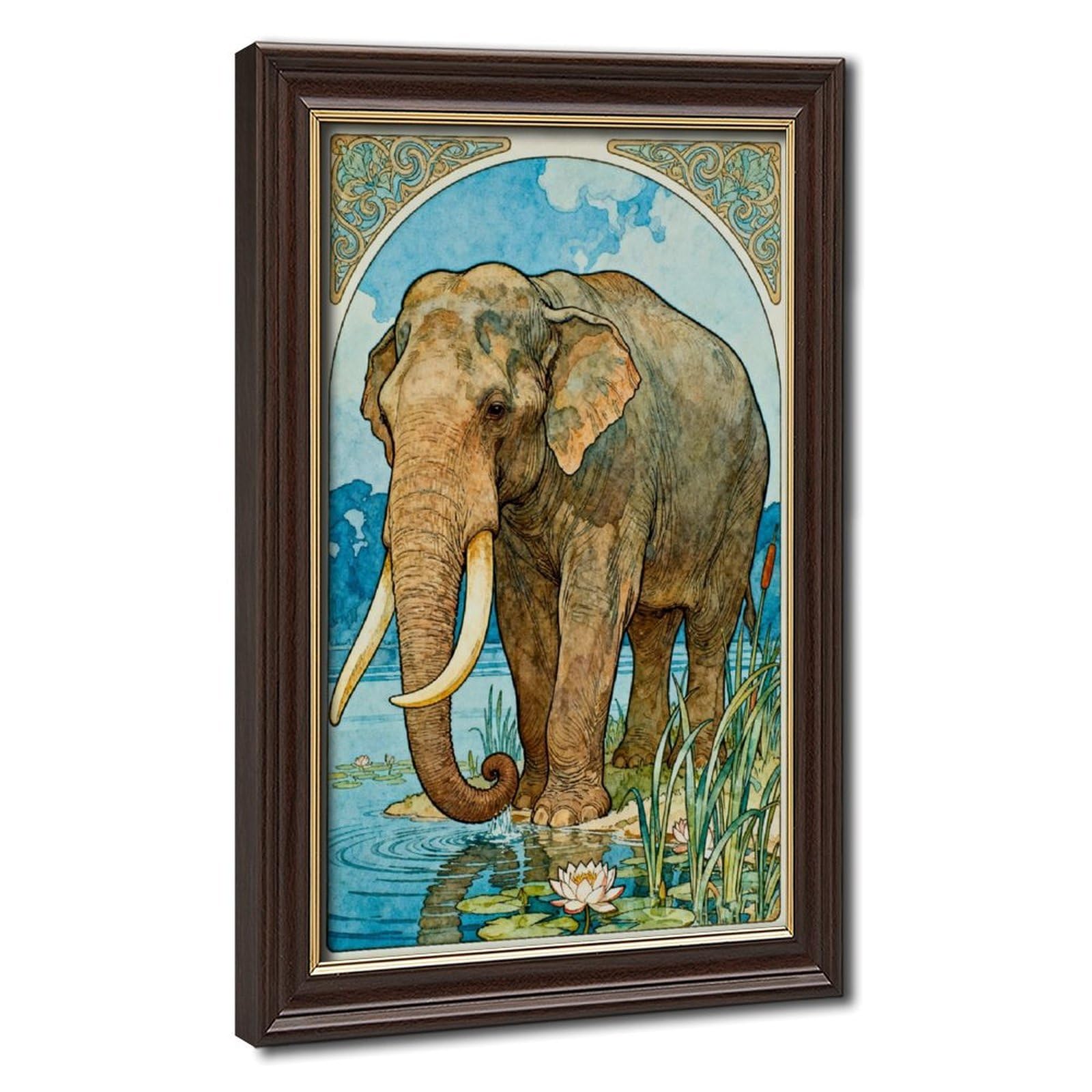 Bareronor Mokume Gane Frame-Style Retro Elephant Canvas Poster For Bedroom Decor Gift