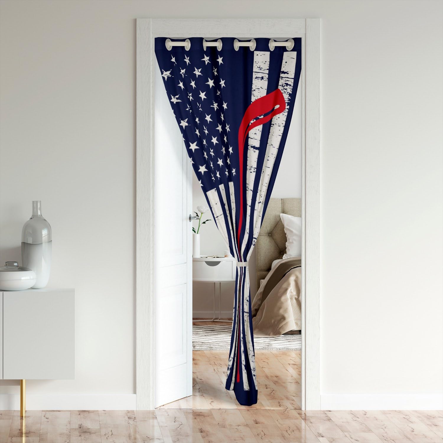 Erosebridal American Flag Door Curtain, Hockey Blackout Curtain, Sports Games Doorway Curtain for Kids Boys Teens Young Men, USA Federations Stars Stripe Dark Blue Door Drape, 1 Panel, 52