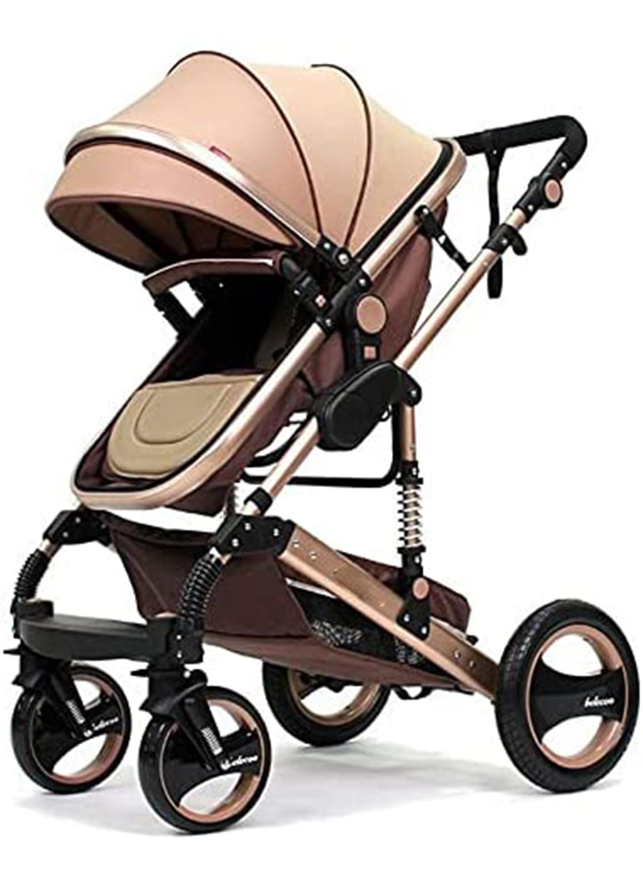GT-WHEEL Baby Stroller with Bassinet Mode, Folding Infant Newborn Pram Stroller with Reversible Seat, Toddler Strollers for 0-36 Months Old Babies (Beige)