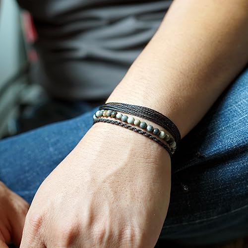 Miniatura 23 de Handmade Natural Stone Beaded Healing Bracelet Gift for Men Adjustable Rope String Bracelet