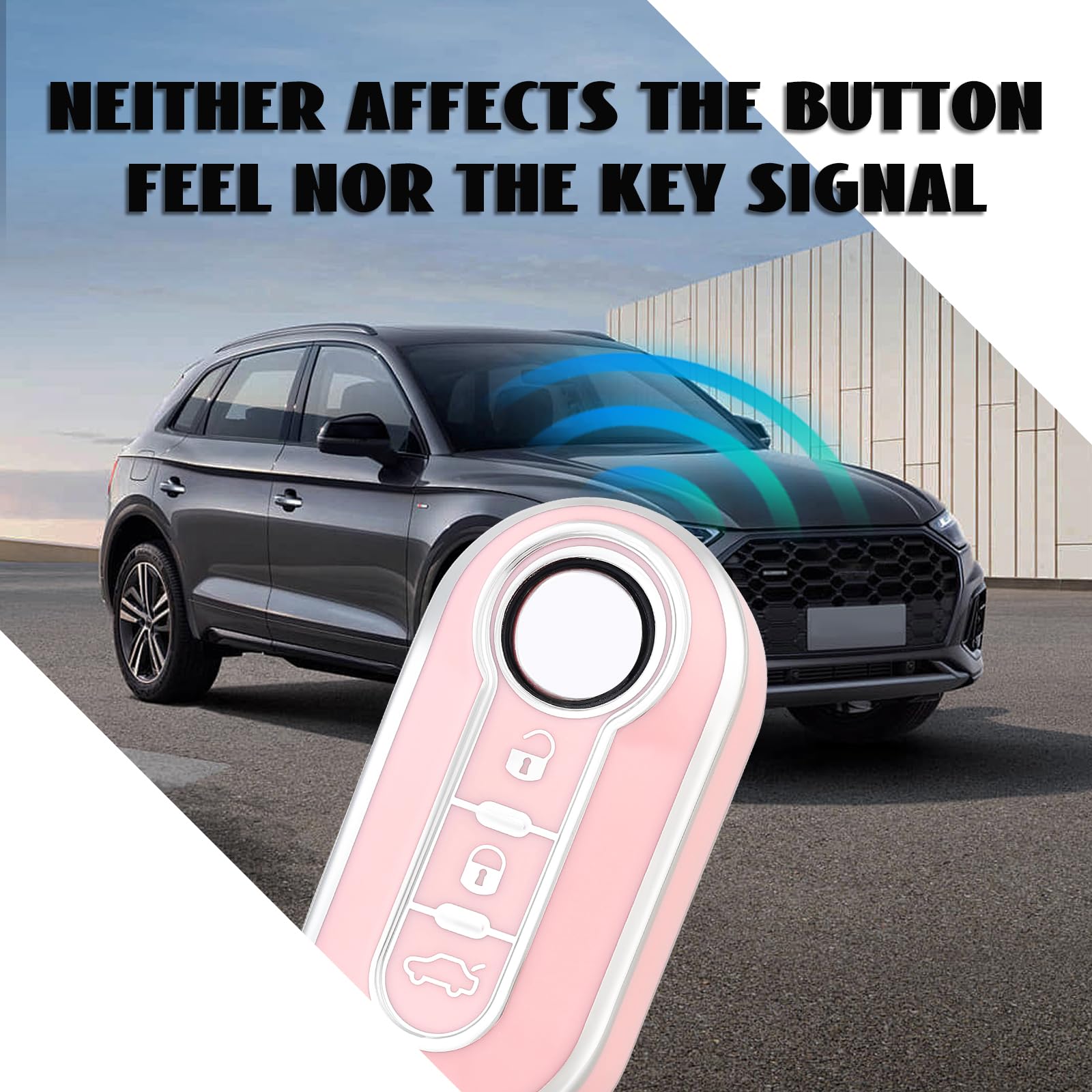 Coque Clé Etui Cles pour Fiat 500 Punto Bravo Panda Lancia Ypslon Abarth Doblo Ducato Idea Linea Ulysse Tipo Voiture Clé à Télécommande Étui avec Porte-clés Couvre Clef Cache Cle,Argent Rose - 4