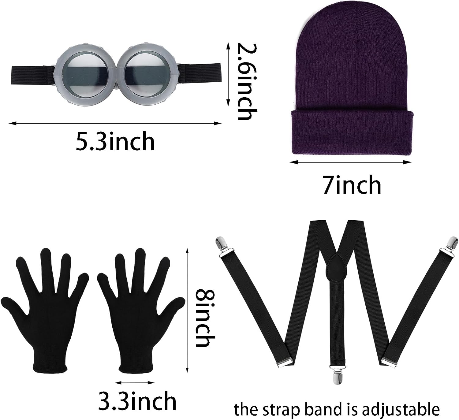 5 Pcs Halloween Costume Accessories Adult Halloween Cosplay Set with Goggles Glasses Beanie Gloves Suspenders Tutu - Image 2