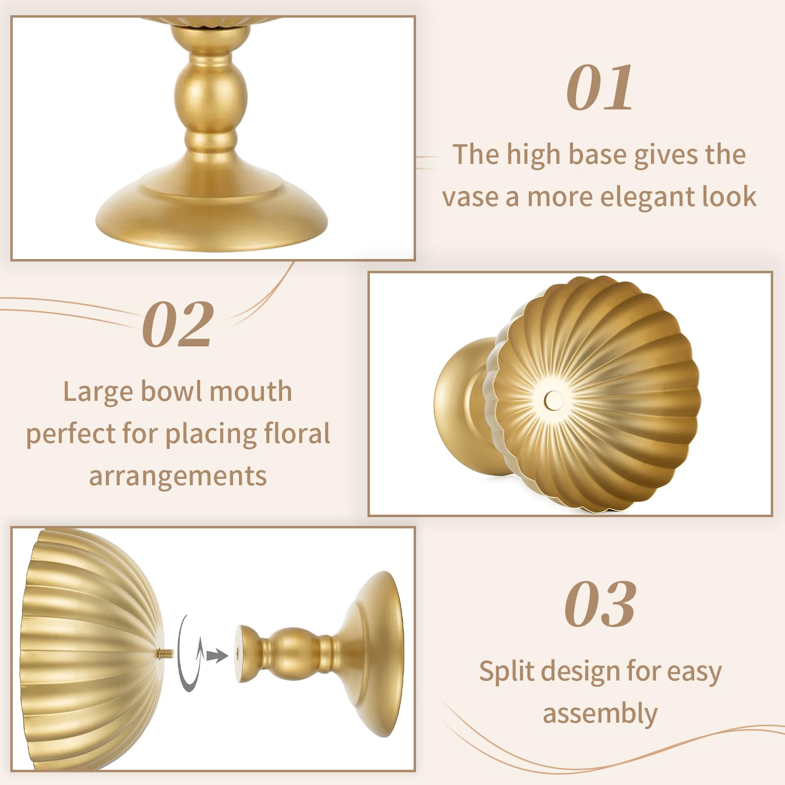 Sziqiqi Oro Vaso per Centrotavola Matrimonio: Vasi Alti 20 cm per Decorazioni da Tavola - Vaso a Urna in Metallo per Composizione Fiori Set di 10 - Vasi Elegante per Festa Compleanno Natale