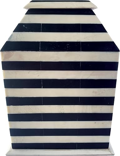 Miniatura 9 de Creative Co-Op Caja de madera recuperada y resina con rayas, negro y crema