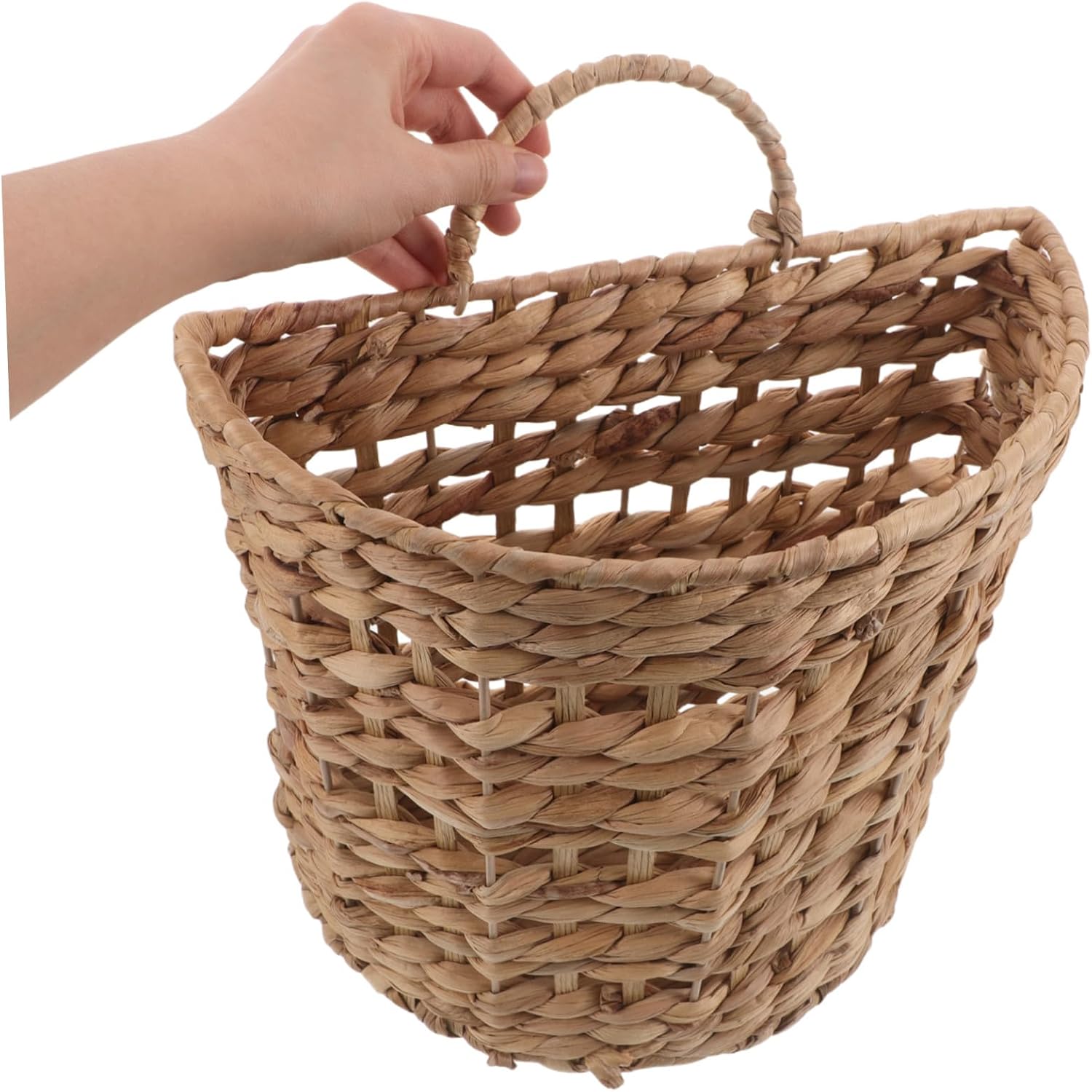 VICASKY Handwoven Straw Hanging Basket Wall Organizer for Magazines and Office Files, Semicircular Rustic Storage with Moisture Protection, for Living Room or Wedding Wall Decoration