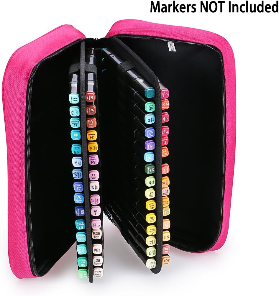 BTSKY Art Marker Carrying Case Lipstick Organizer-60 Slots Canvas Zippered Markers Storage for Prismacolor Touch Spectrum Noir Paint Sharpie Markers, Empty Wallet Only (Pink)