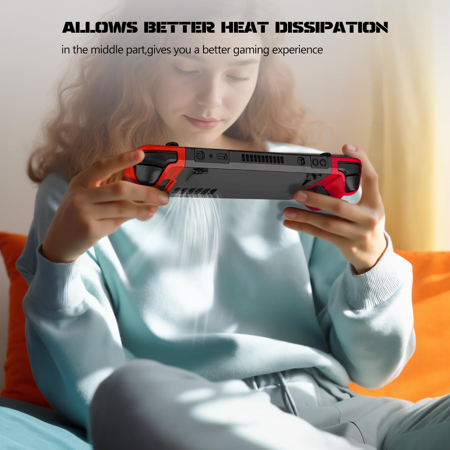 Compatible with Steam Deck/Steam Deck OLED Case, Grip Cover Protective Handle Skin, Silicone Shell Non-Slip Anti-Scratch with 6 Back Button Stickers, Red