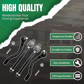 ES800357 ES800358 EV800770 4PCS Front Outer Inner Tie Rod End Link Compatible with for Nissan 2009-2014 Maxima