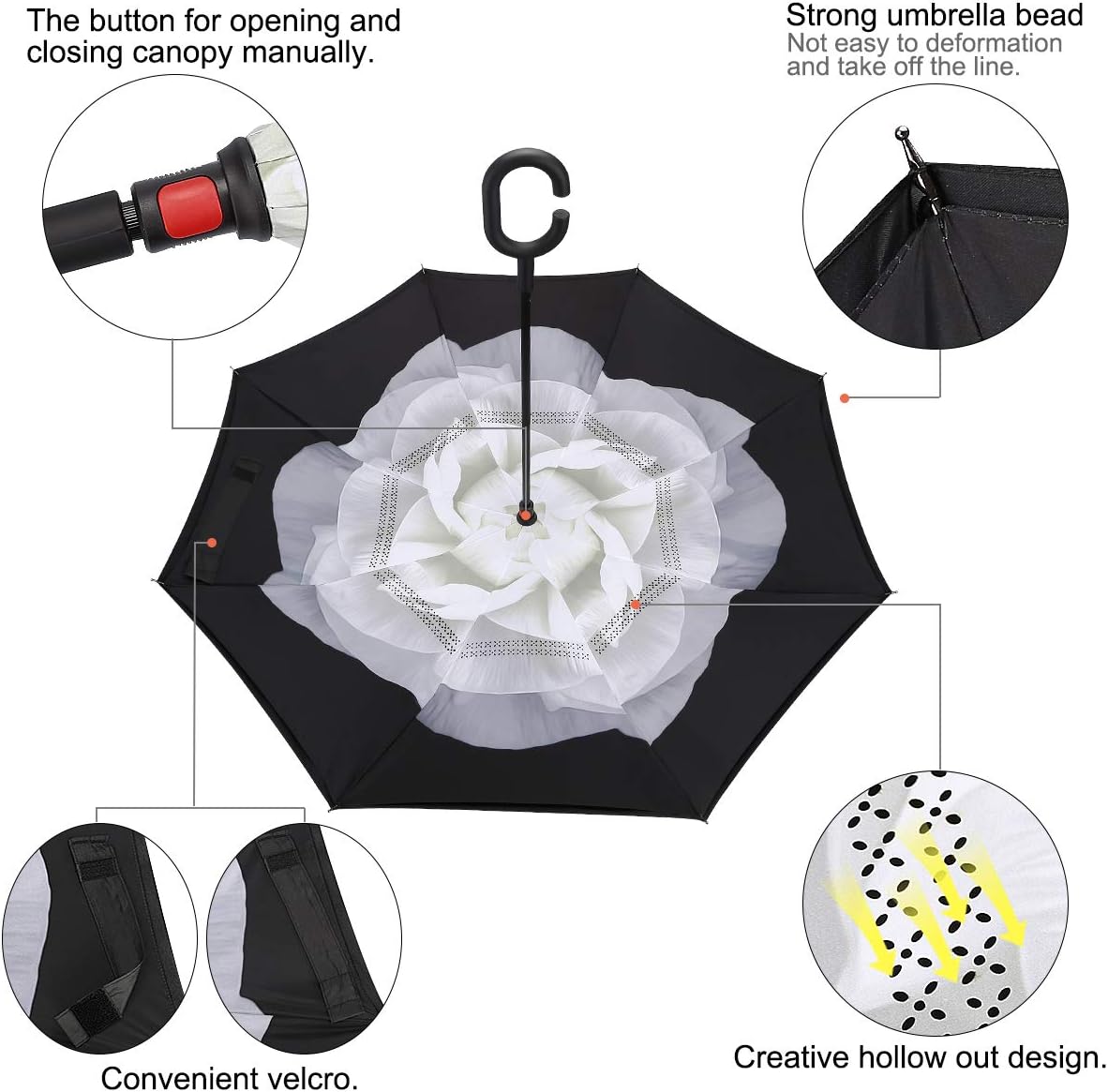 G4Free Windproof Upside Down Double Layer Inverted Reverse Umbrella UV Protection for Women