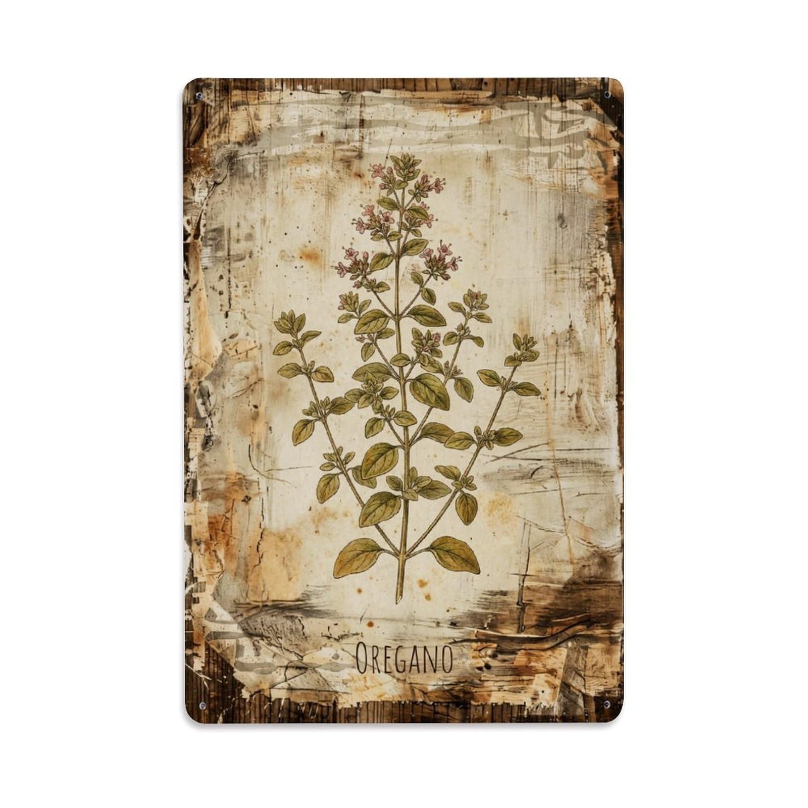 Oregano Botanical Vintage Metal Tin Sign Plaque Wall Decor for Cafe, Club, Garden Metal Poster 8x12Inch