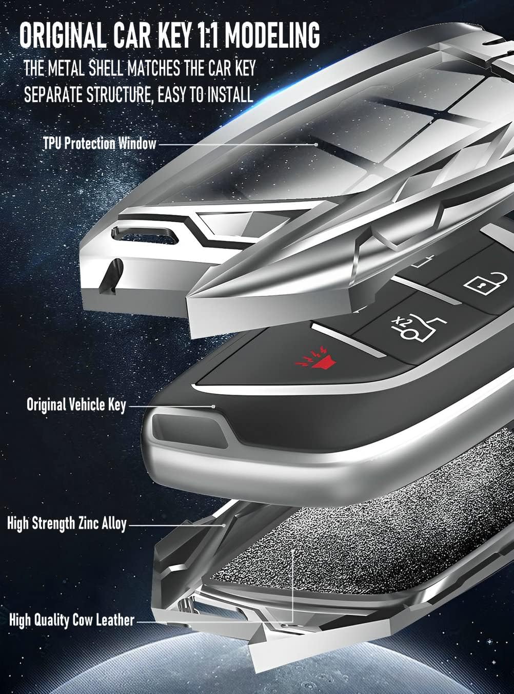 for Corvette C8 Key Fob Cover Metal Key Case with Keychain 2023 2024 2022 (JC8-Gray)