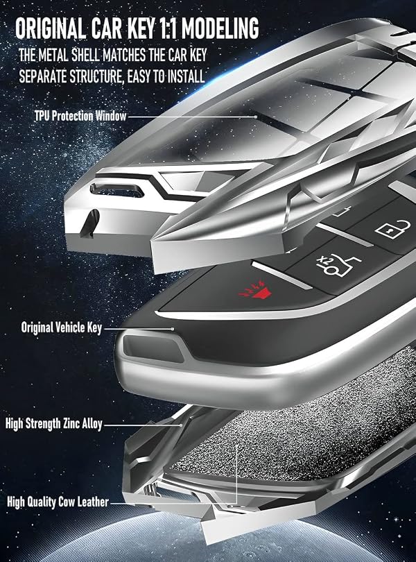 YONUFI for Corvette C8 Key Fob Cover with Keychain Heavy Metal Remote Case by YONUFI - Used condition - Image 5