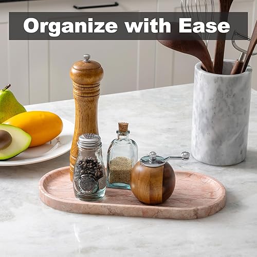 Miniatura 12 de Koville Bandeja de travertino italiano, bandeja decorativa de mármol de 12 x 6 pulgadas para encimera, catchall para perfumes, velas, plato