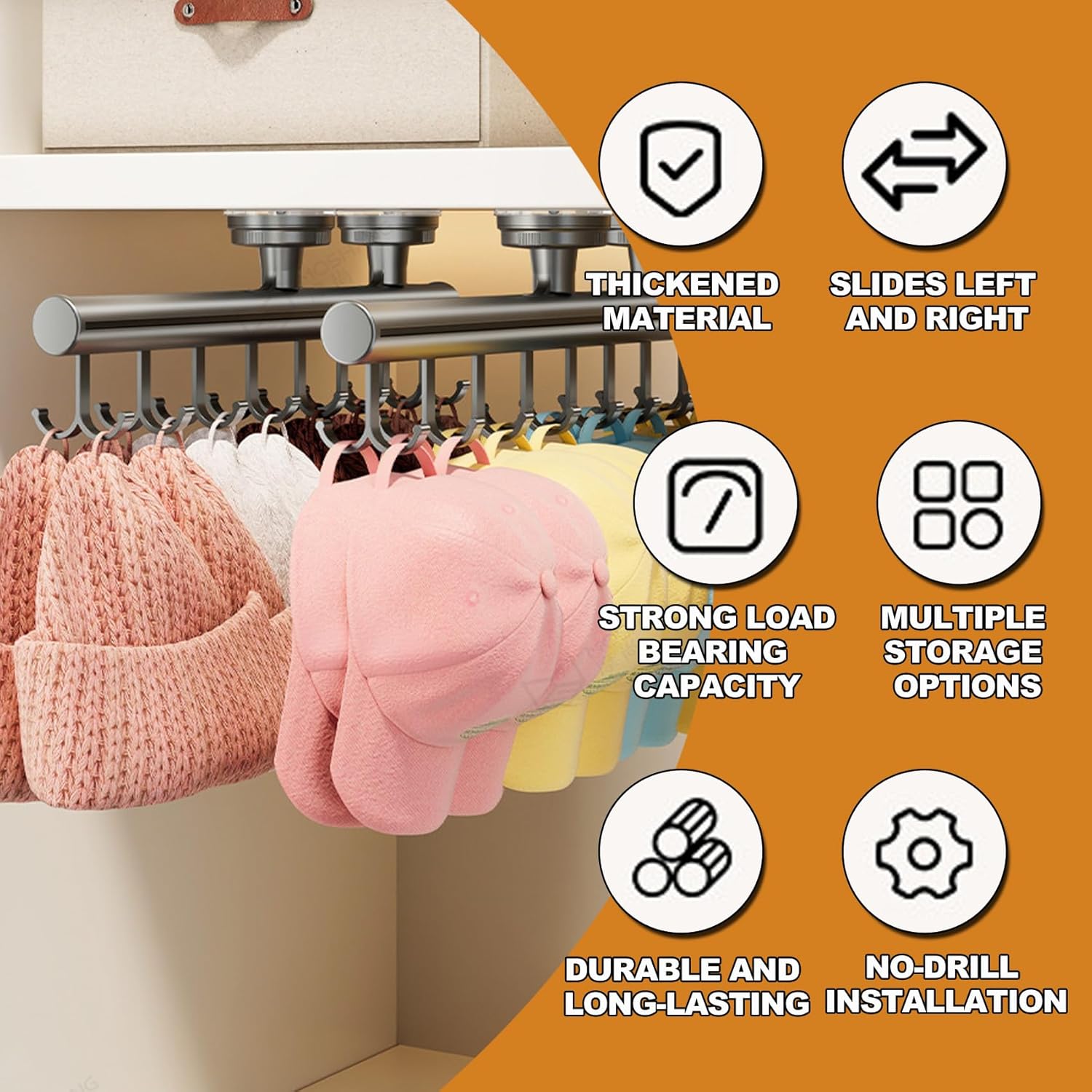 White,A,Sliding Tie Racks for Closet, Pull Out Closet Valet Rod, Sliding Tie Racks, 8 Tie Hanger Pull Out Belt Rack Extendable Wardrobe Closet Organizer with 8 Hooks for Belts, Ties, and Scarves