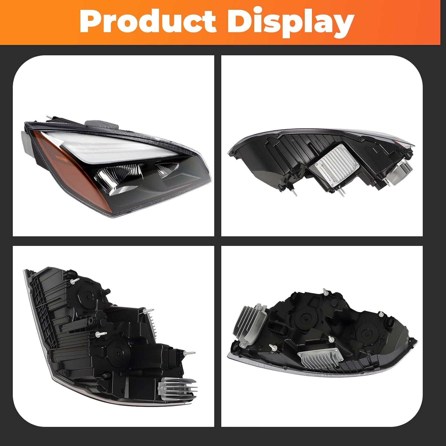 Headlight Compatible with 2018 2019 2020 2021 2022 Cascadia Black Outer Shell Passenger Side Headlamp Replace A6601405003 (Right)