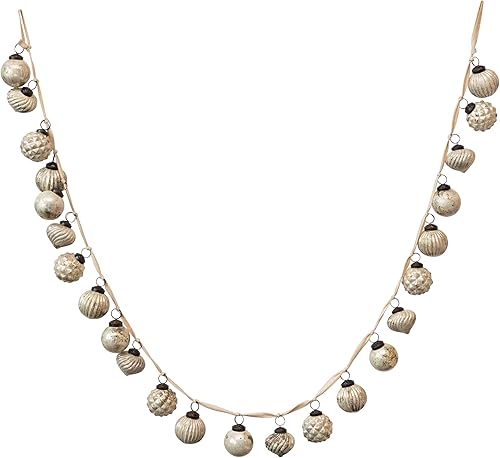 Vista 5 de Creative Co-Op Guirnalda de adorno de bola de vidrio de mercurio en relieve, crema mate envejecida