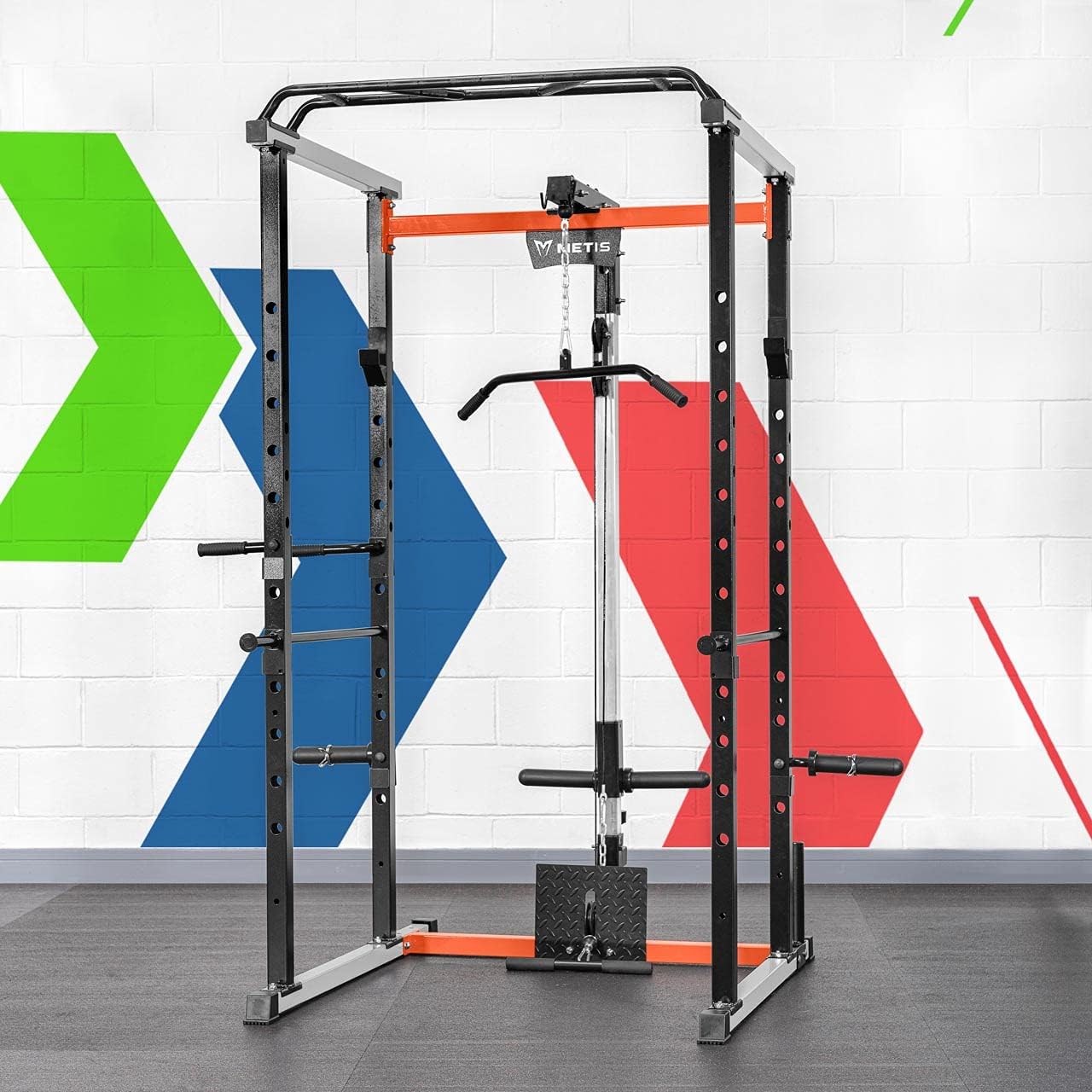 METIS Power Cage Gym Equipment - Power Rack with Weight Plates Storage, Pull Up Bar Station, Dip Bar Station & Optional Pulley System | Strength Training Equipment