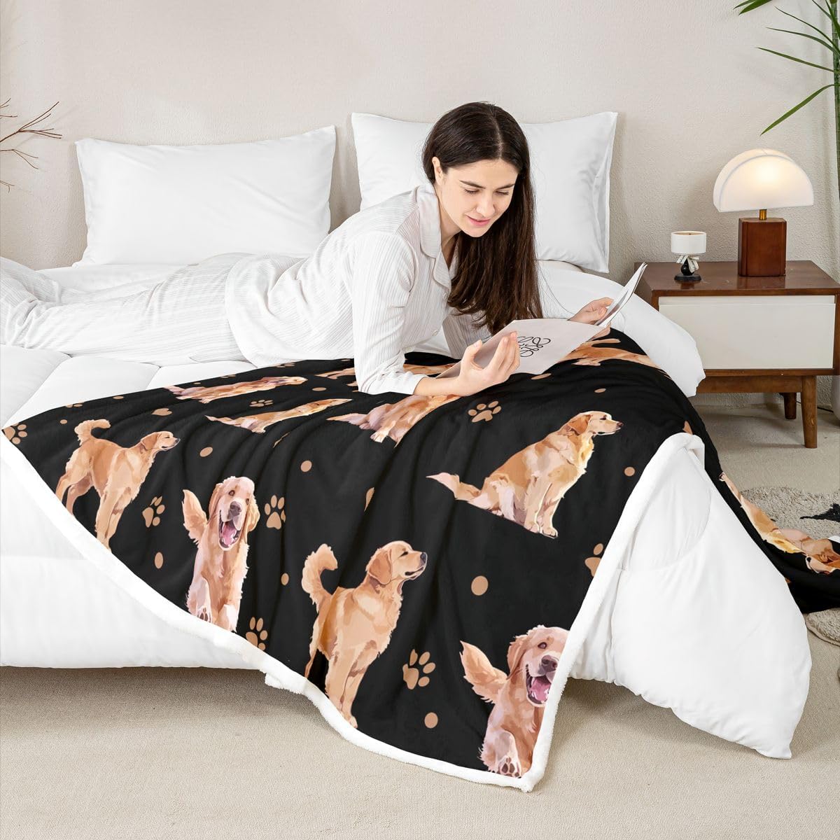 Manfei Golden Retriever Realistic Dog Paw Sherpa Throw Blanket 40"x50" image 4