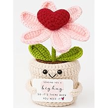 Thinking of You Gifts for Women Crochet Heart Flower Plant - Sending You A Big Hug - Cute Handmade Desk Decor Gift Baskets - Unique Get Well Soon, Sympathy, Friendship for Her Him