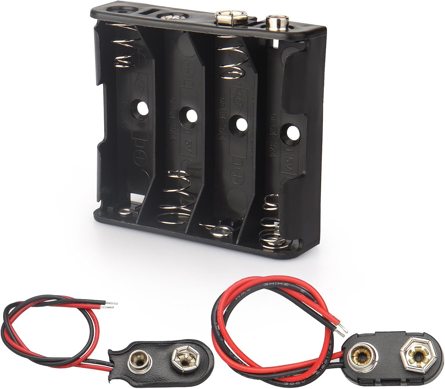 4AA Battery Holder with Snap Connector, Replacement Battery Holder for Safes, Door Locks & Student Science Experiments
