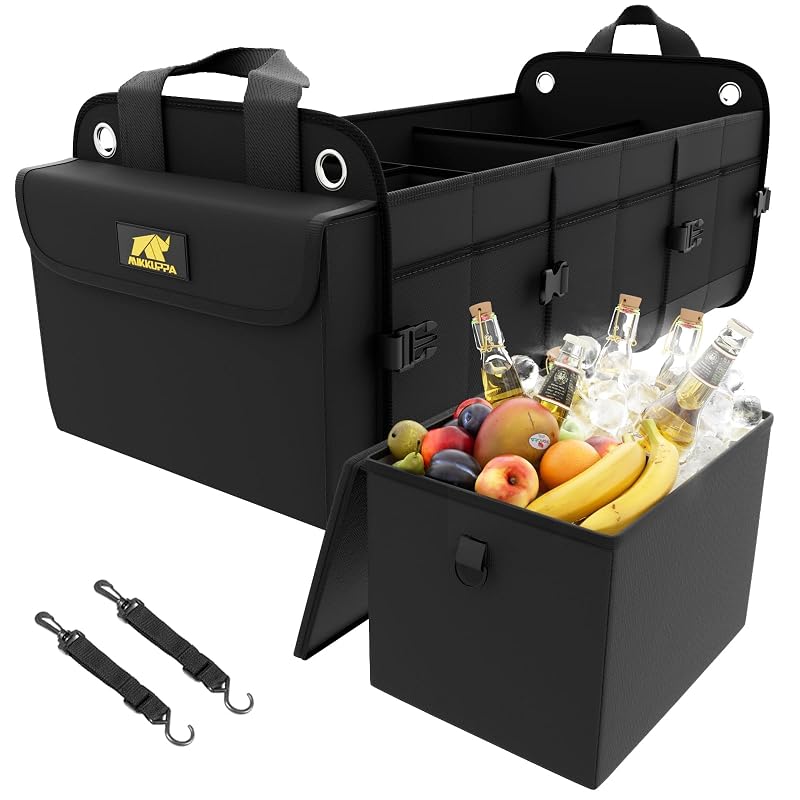 Organizador de Porta-Malas MIKKUPPA 100 L Dobrável com Bolsa Térmica Removível, Preto