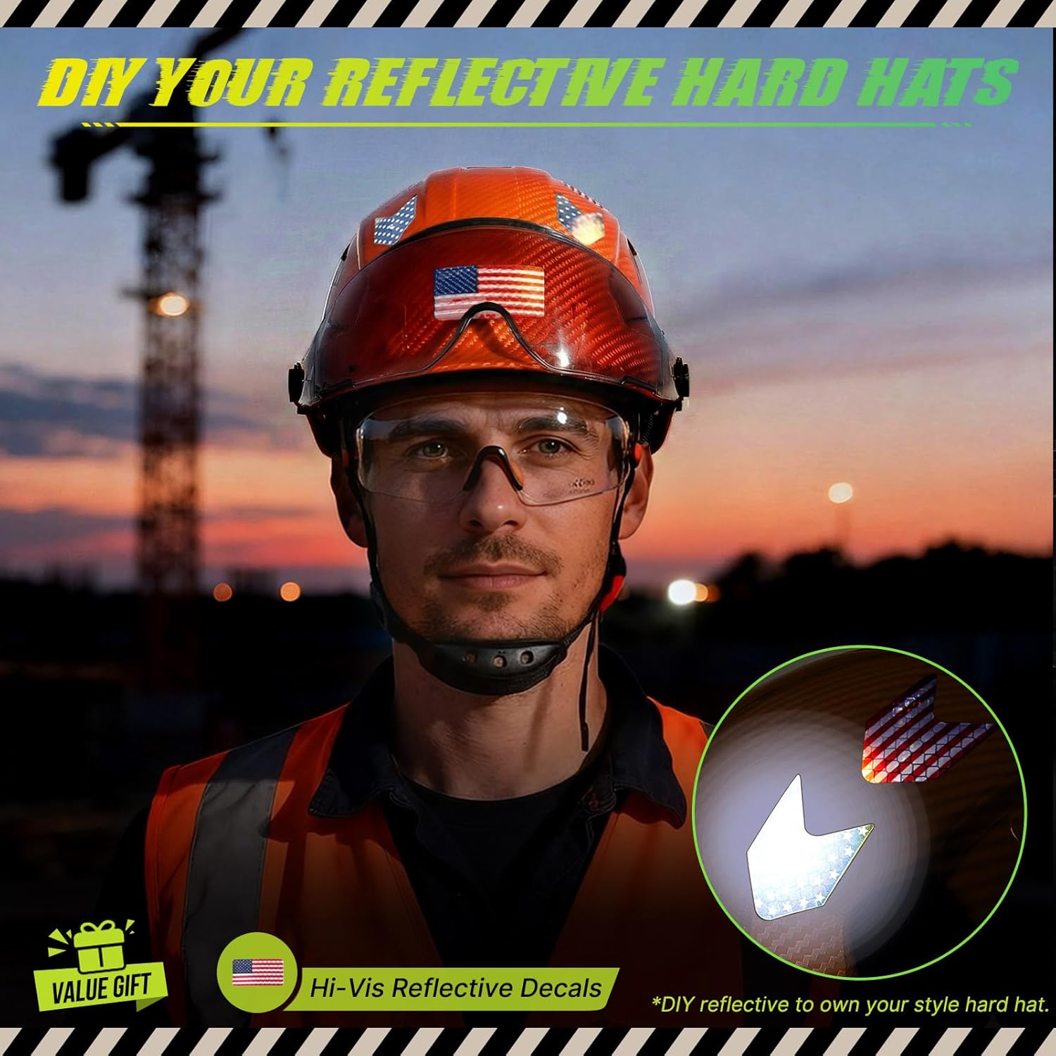 Carbon Fiber Pattern Hard Hat with Visor - Hard Hats with Double Safety Glasses Construction OSHA Approved for Men,Vented Safety Helmet with Chin Strap,ANSI Z89.1 Type 1 Hardhats