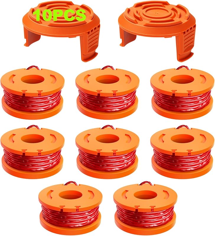 YWTESCH 10 Pezzi Filo Tagliabordi Bobine Adatto per Worx Tagliabordi,Ø1.65mm e 3.0m Lunghezza WA0004.1/WA0010 Sostituzione Rocchetto Filo Tagliabordi(8 Bobine Tagliaerba,2 Copertura Bobina)