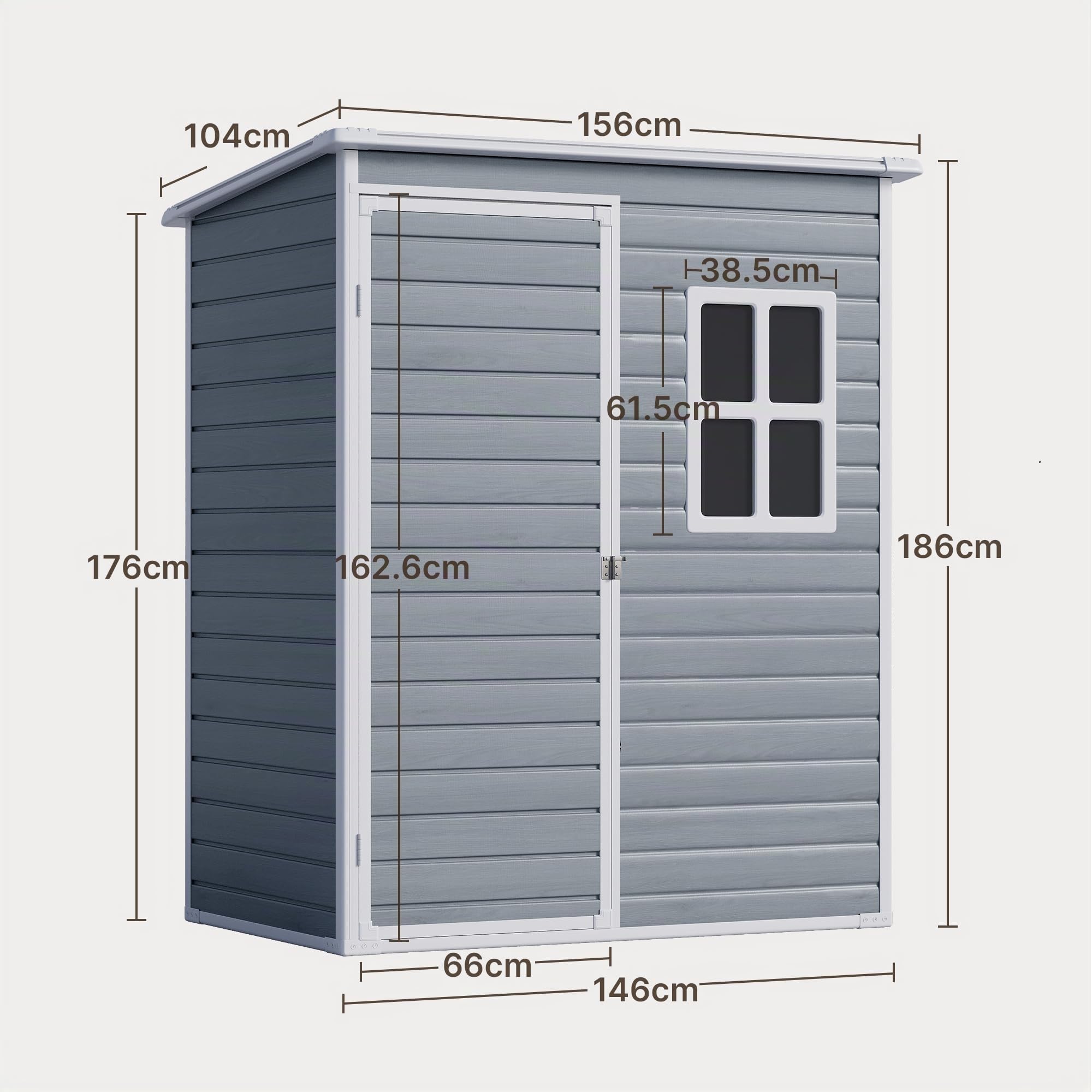 Casetta da Giardino in Resina,Capanno Porta Attrezzi Intemperie con 1 finestra, 1 porta 156×104×186 cm,Grigio